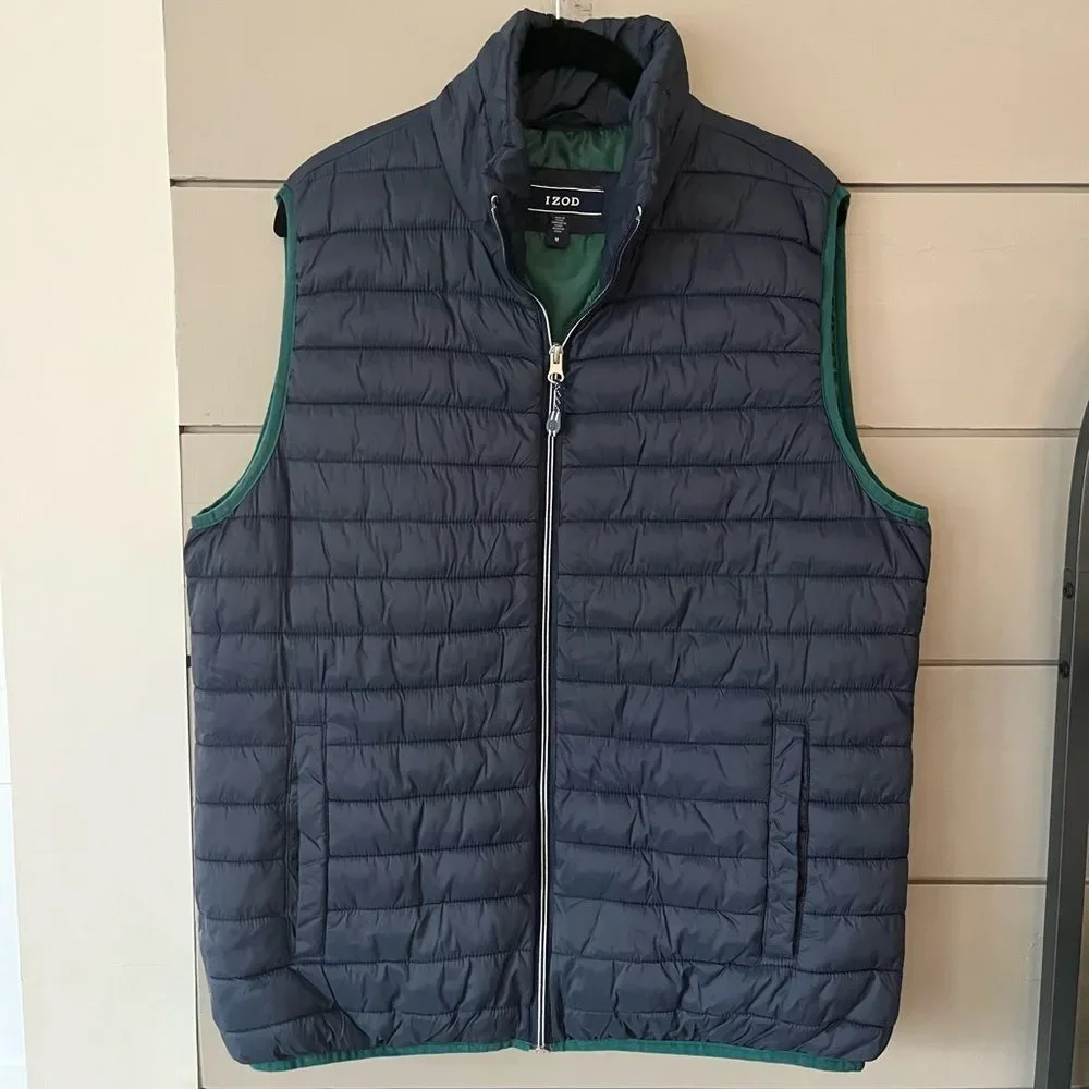 Izod‎ Advantage Puffer Vest Mens Size M Navy Full Zip Golf Casual Sleeveless EUC